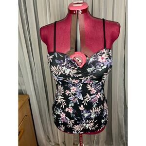 Ambrielle tankini top swimsuit floral black pink purple underwire